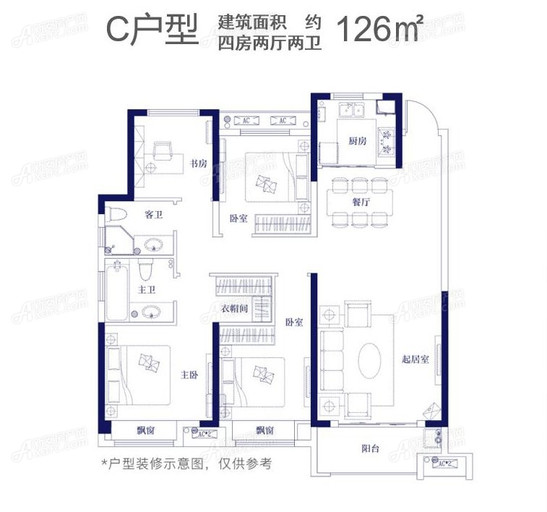 京师国府4室2厅2卫126平户型图,c户型-阜阳新房-手机新安房产网