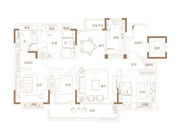 碧桂园·长江万里四居及以上190.00平米户型图_1904室