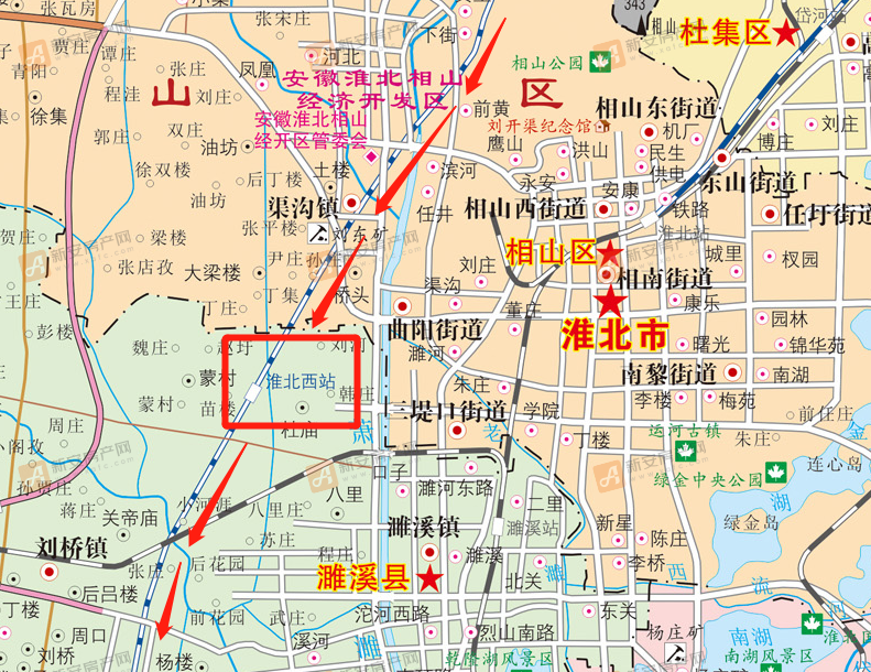 新版地图中淮北西站位置示意图