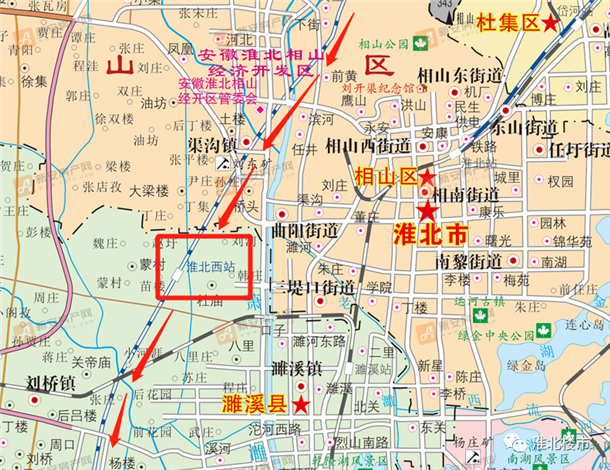 新版地图中淮北西站位置示意图