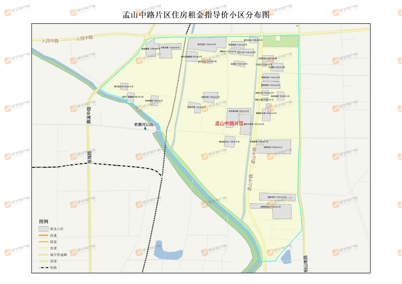 孟山中路片区住房租金指导价小区分布图