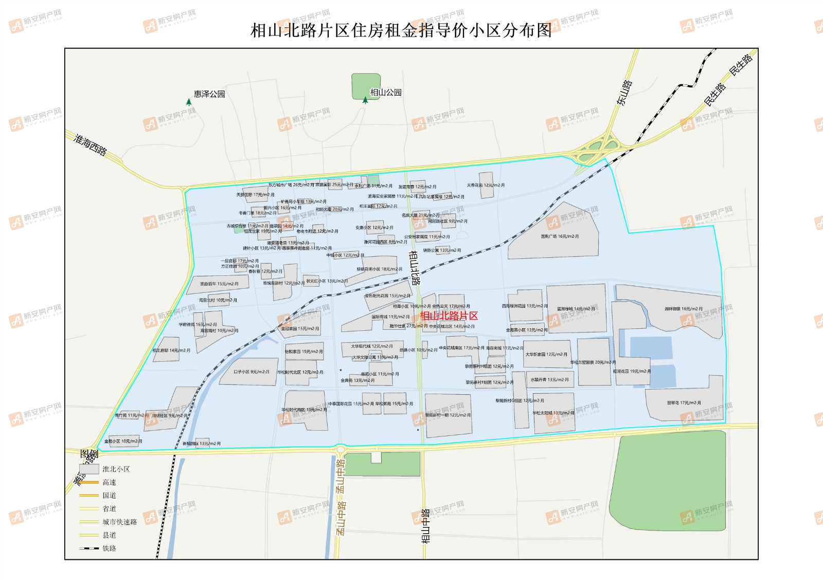 相山北路片区住房租金指导价小区分布图