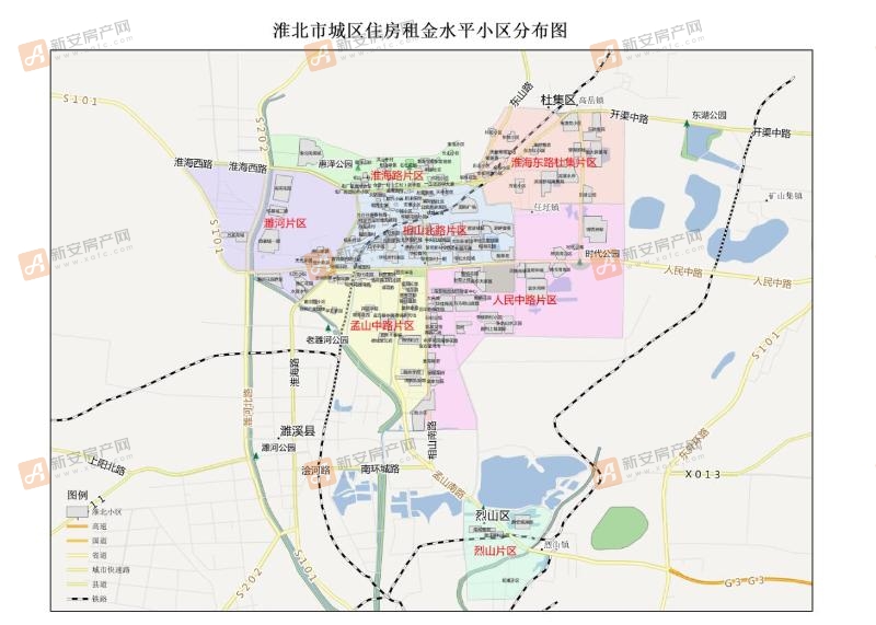 淮北市城区住房租金水平区域分布图 (1)