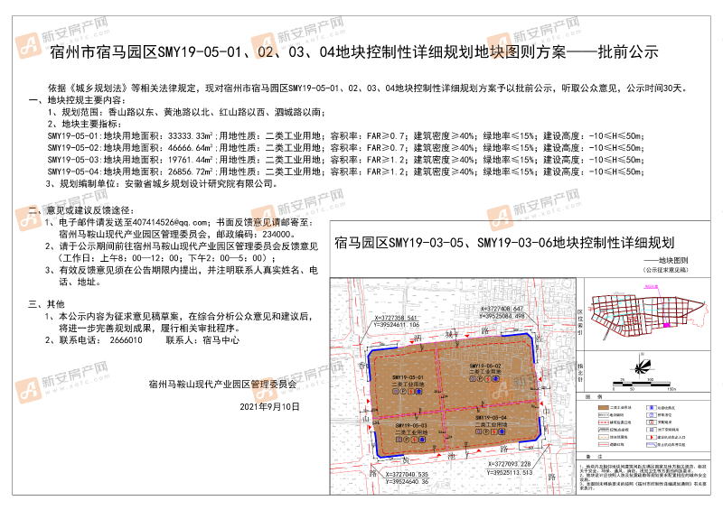 宿州市宿马园区SMY19-05-01、02、03、04地块控制性详细规划地块图则方案——批前公示