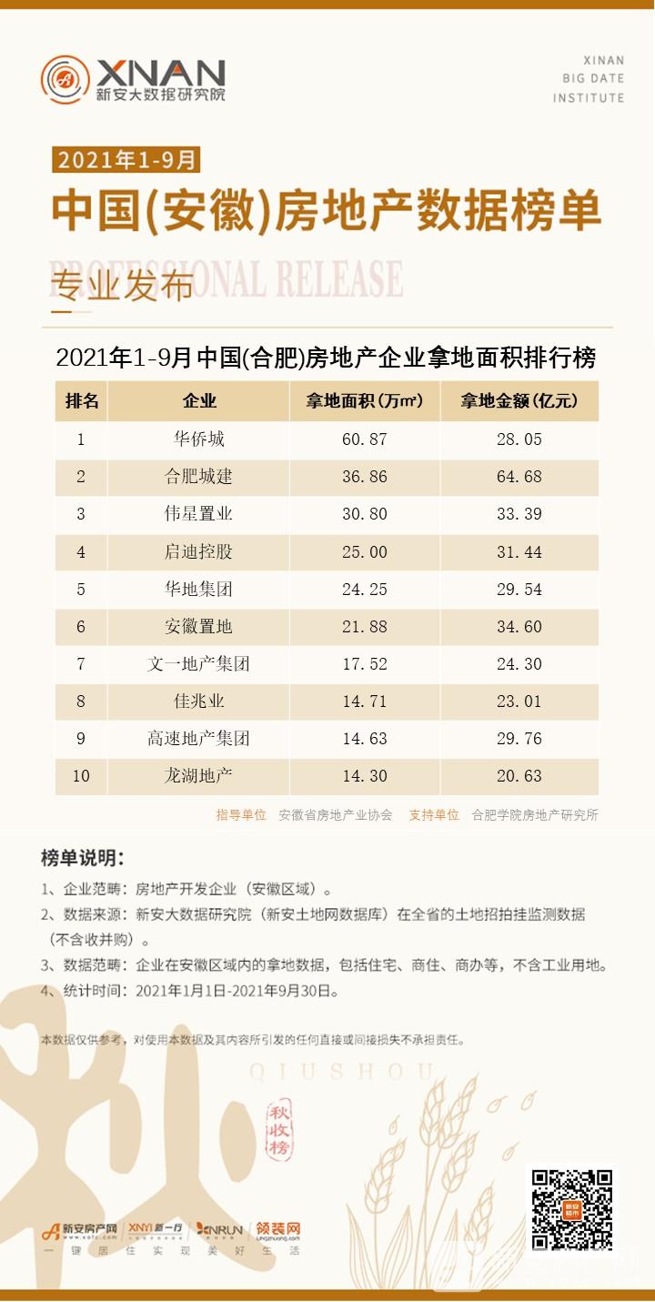 17、（合肥）房地产企业拿地面积排行榜